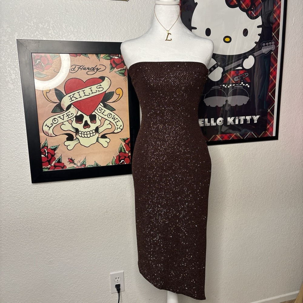 Jessica McClintock Brown Sparkly Tube Dress Glam Formal